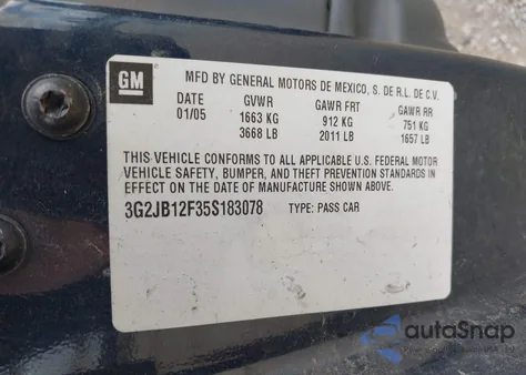 2005 Pontiac Sunfire z USA, uszkodzony, nr VIN 3G2JB12F35S183078